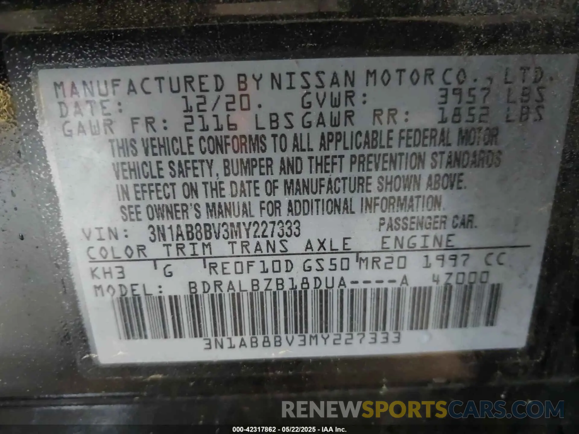 9 Photograph of a damaged car 3N1AB8BV3MY227333 NISSAN SENTRA 2021