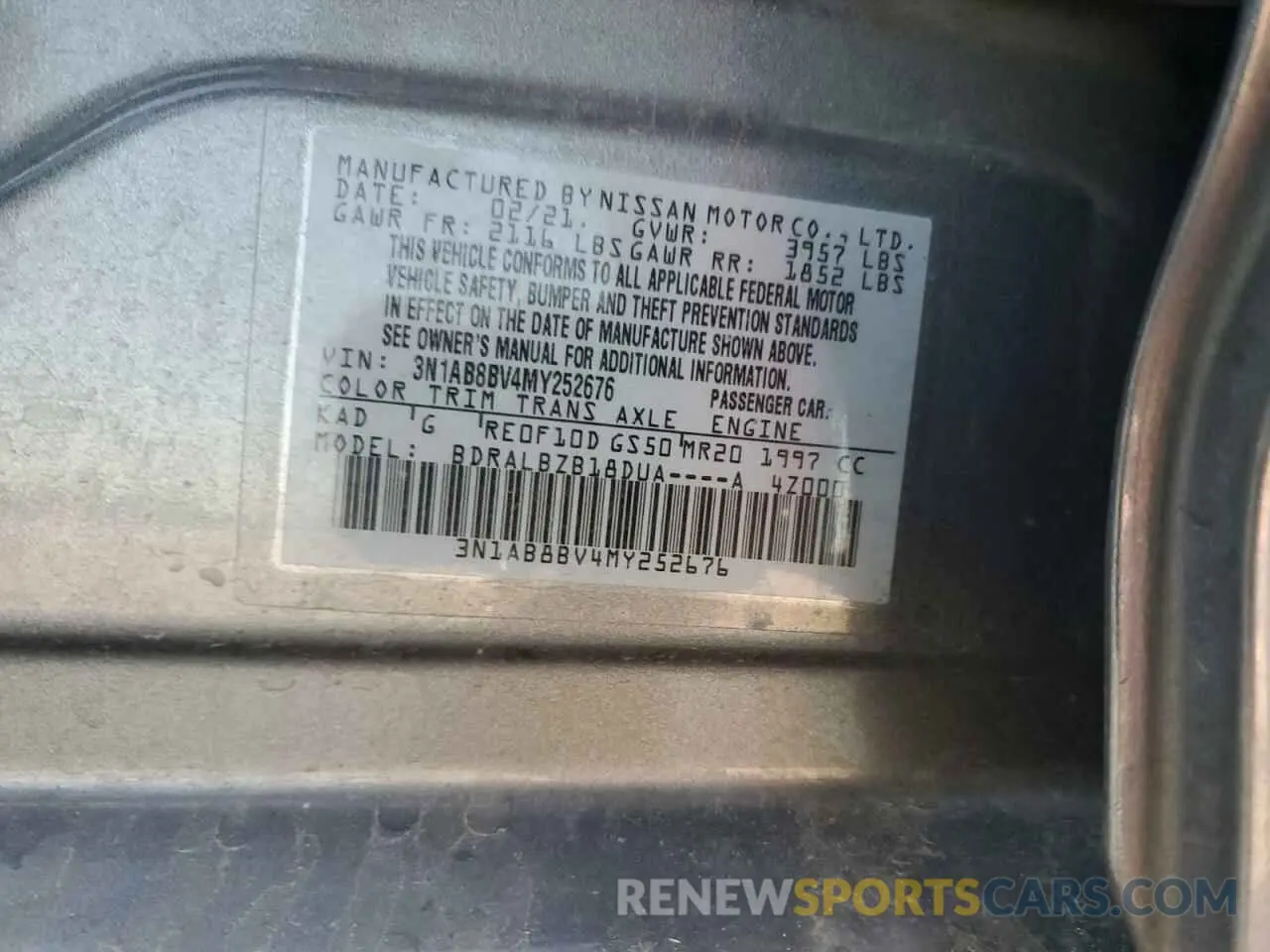 12 Photograph of a damaged car 3N1AB8BV4MY252676 NISSAN SENTRA 2021