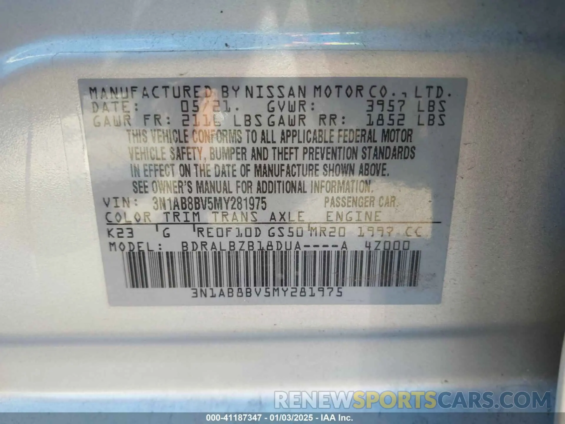 9 Фотография поврежденного автомобиля 3N1AB8BV5MY281975 NISSAN SENTRA 2021
