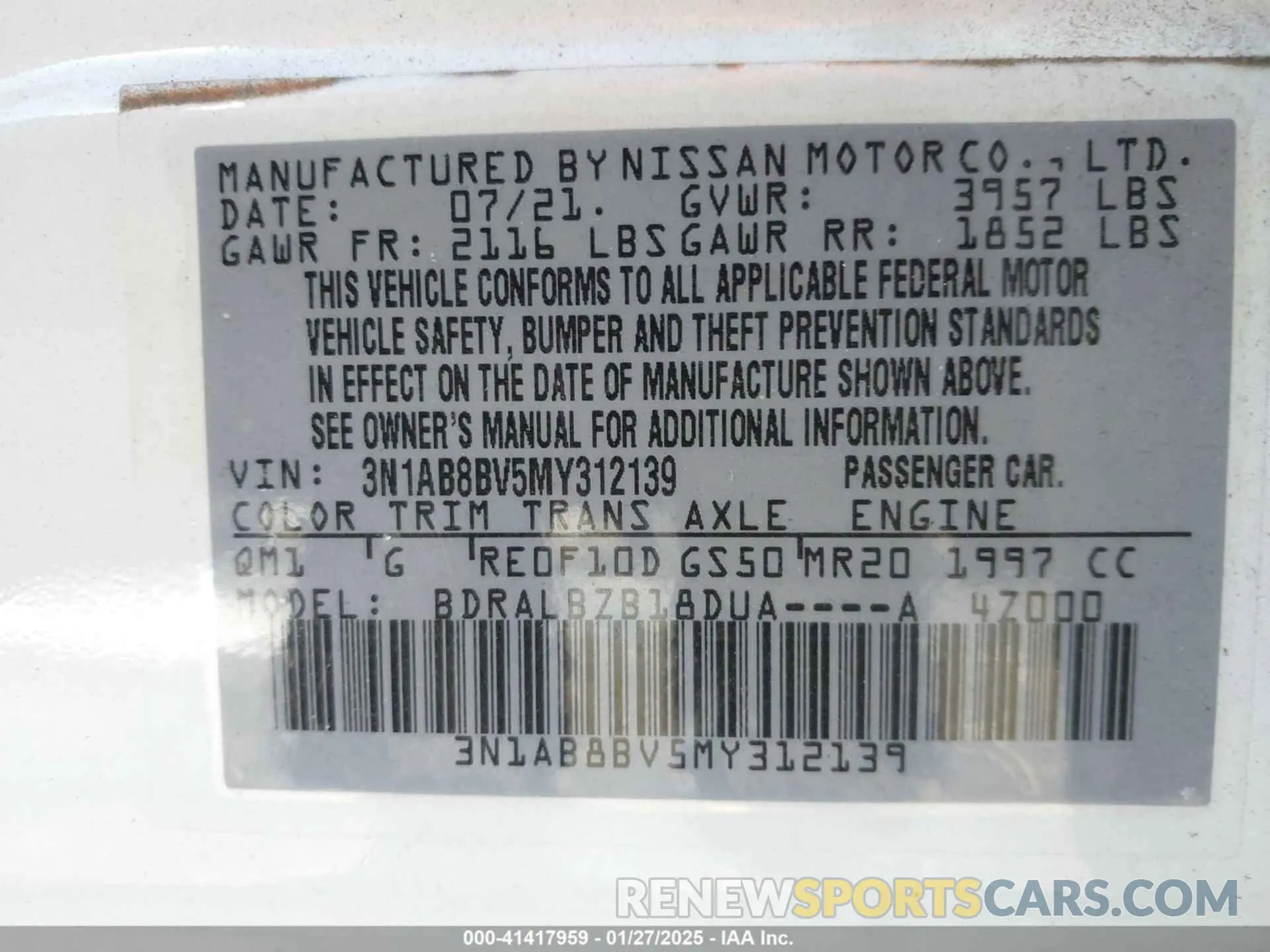 9 Photograph of a damaged car 3N1AB8BV5MY312139 NISSAN SENTRA 2021