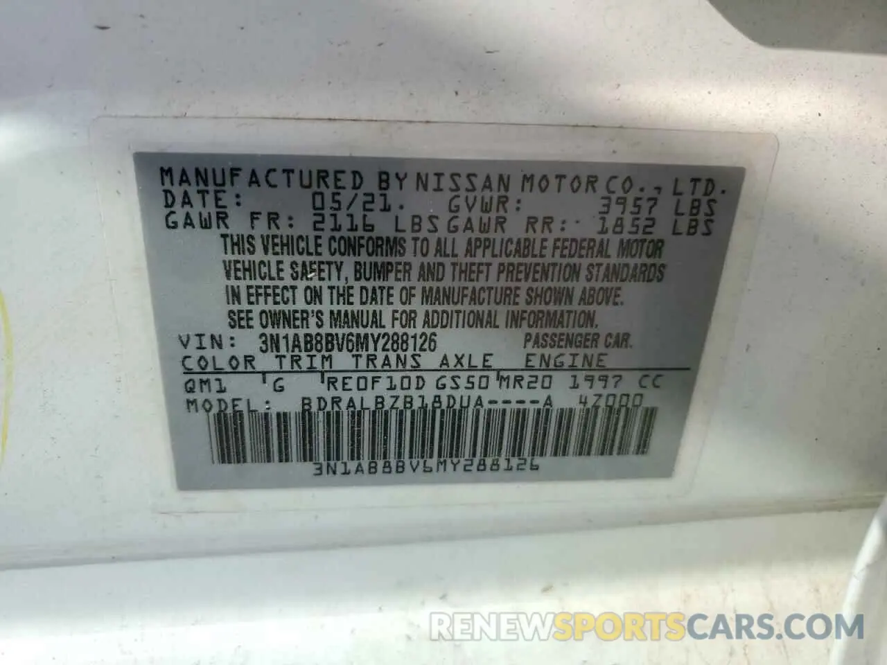 13 Photograph of a damaged car 3N1AB8BV6MY288126 NISSAN SENTRA 2021