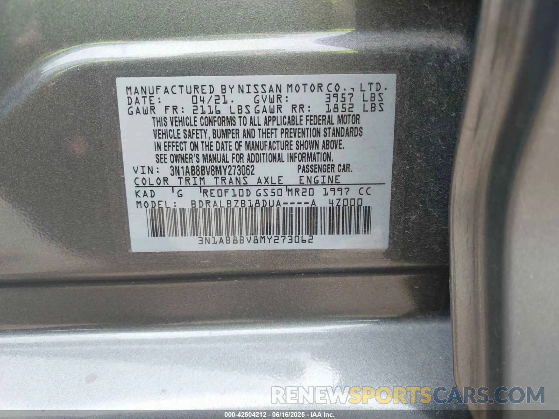 9 Фотография поврежденного автомобиля 3N1AB8BV8MY273062 NISSAN SENTRA 2021