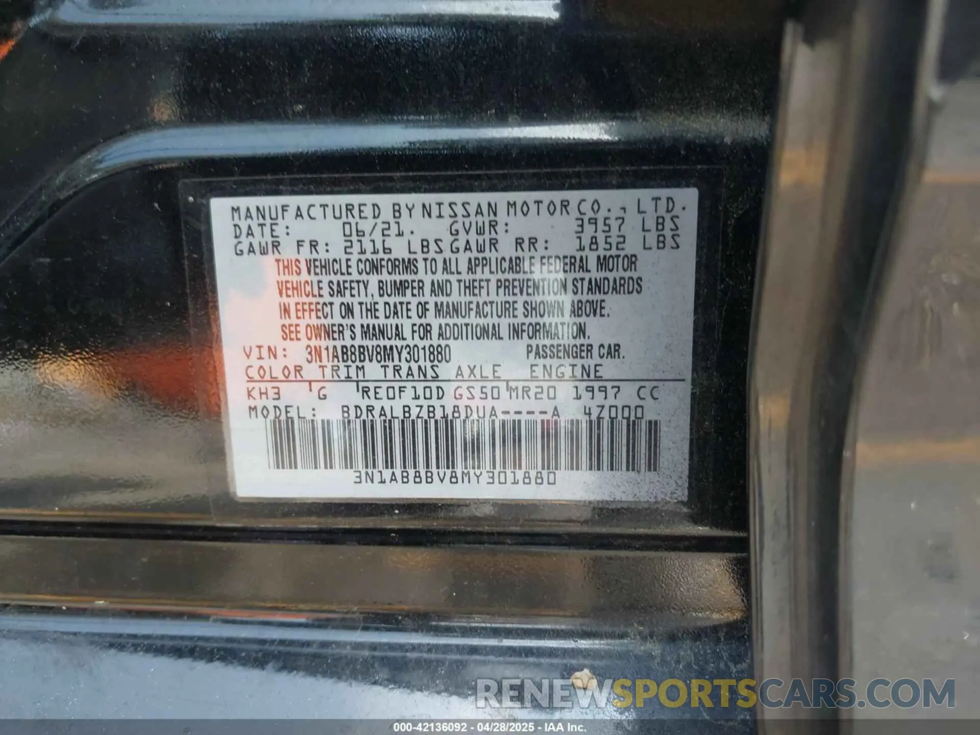 9 Photograph of a damaged car 3N1AB8BV8MY301880 NISSAN SENTRA 2021