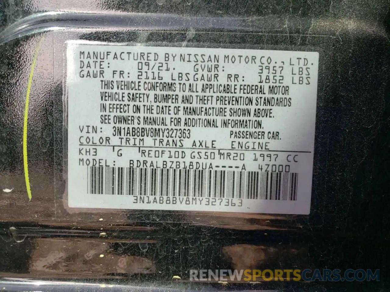 13 Photograph of a damaged car 3N1AB8BV8MY327363 NISSAN SENTRA 2021