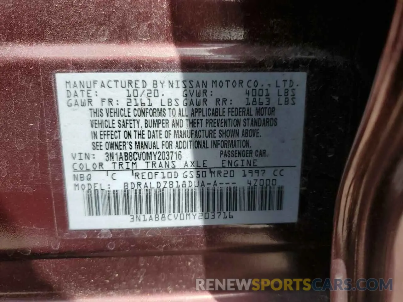 14 Photograph of a damaged car 3N1AB8CV0MY203716 NISSAN SENTRA 2021