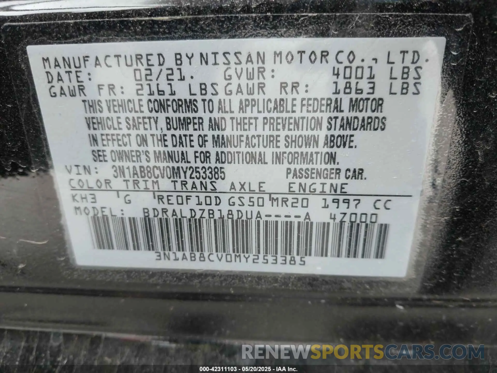 9 Photograph of a damaged car 3N1AB8CV0MY253385 NISSAN SENTRA 2021