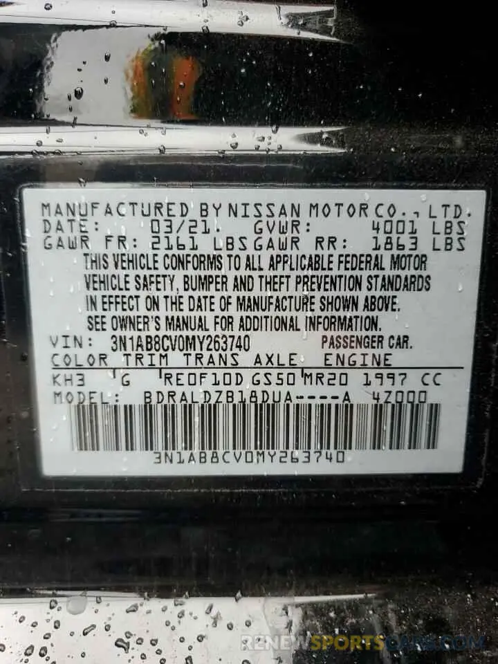 12 Photograph of a damaged car 3N1AB8CV0MY263740 NISSAN SENTRA 2021