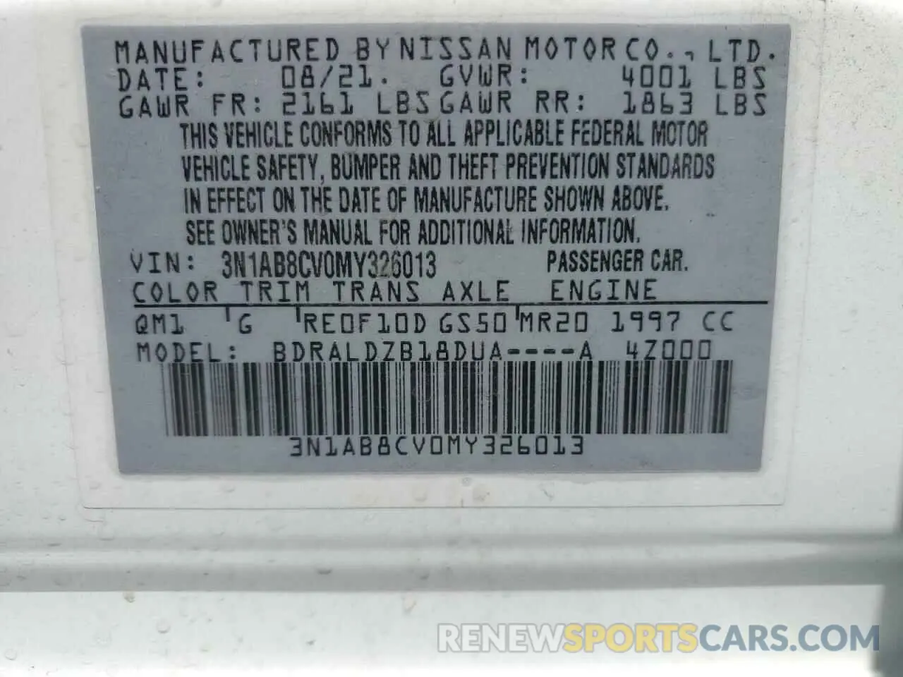 12 Photograph of a damaged car 3N1AB8CV0MY326013 NISSAN SENTRA 2021