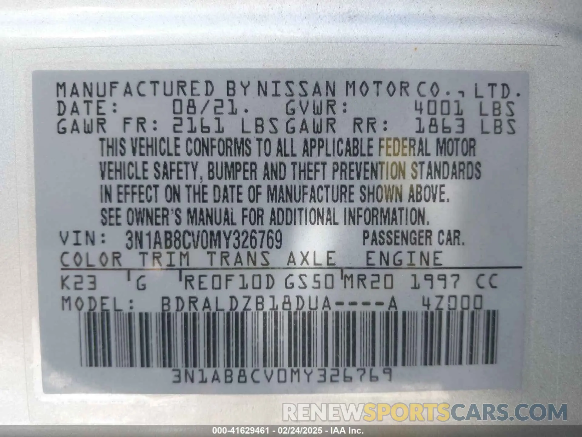 9 Фотография поврежденного автомобиля 3N1AB8CV0MY326769 NISSAN SENTRA 2021
