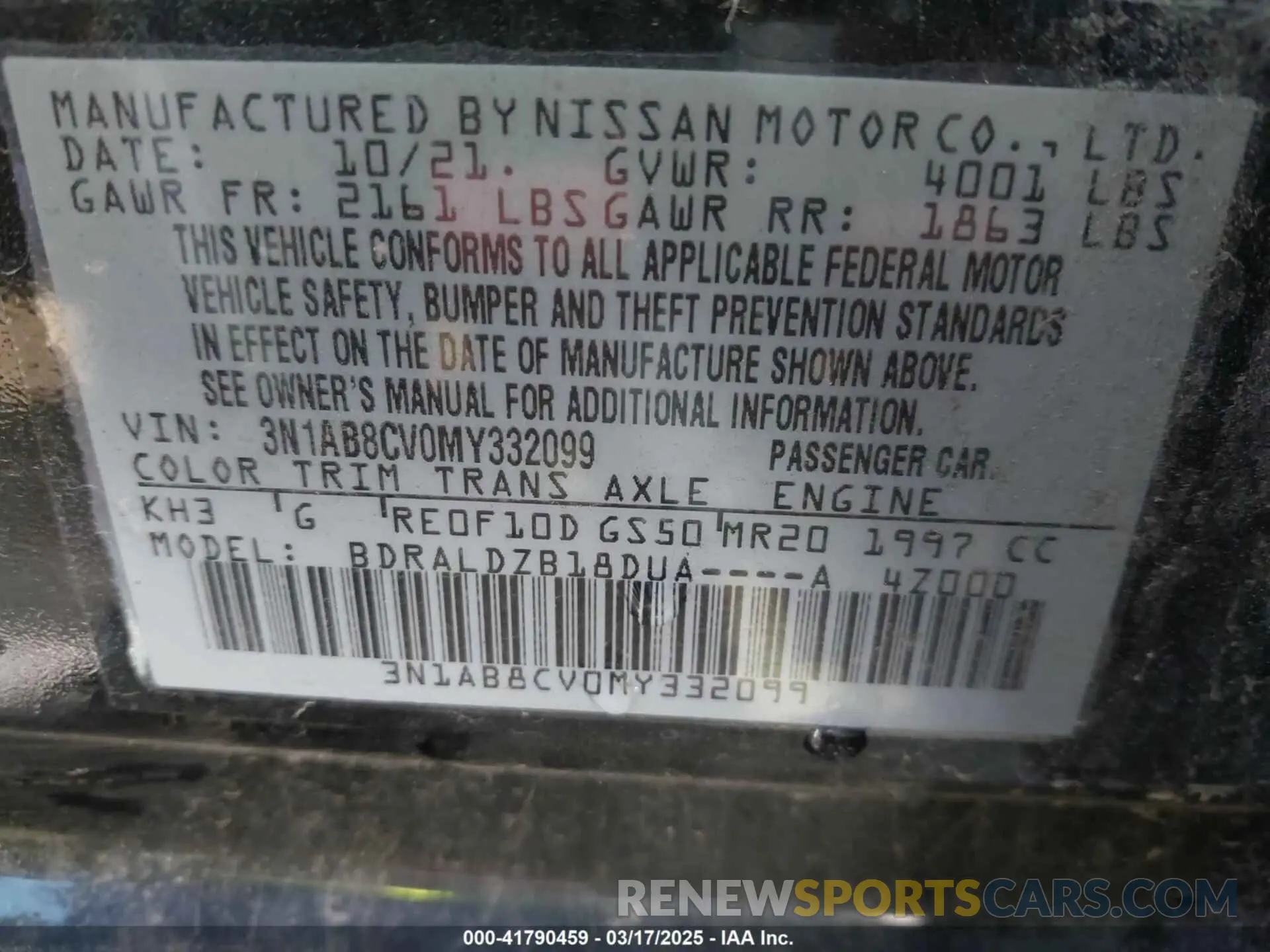 9 Фотография поврежденного автомобиля 3N1AB8CV0MY332099 NISSAN SENTRA 2021
