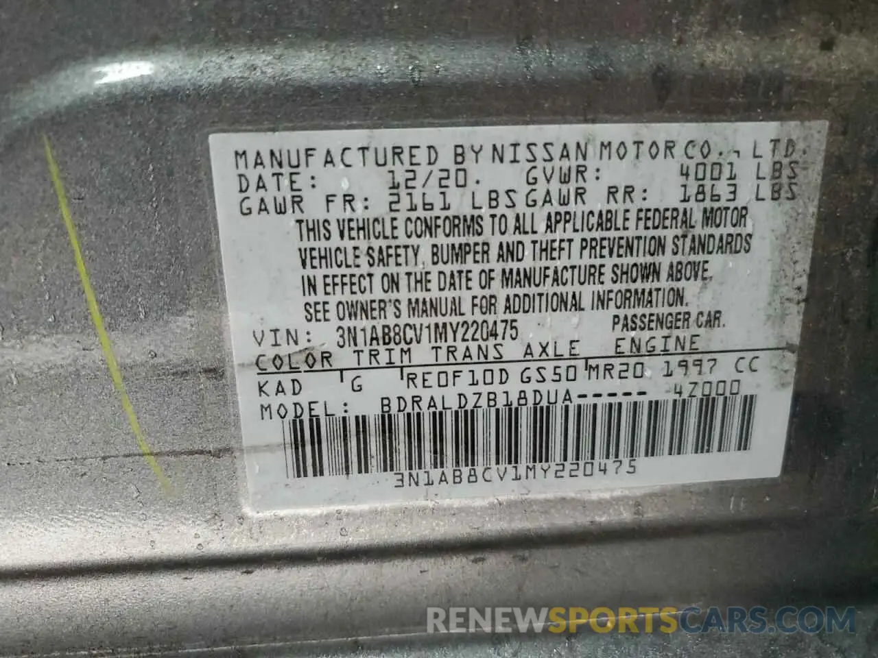 12 Photograph of a damaged car 3N1AB8CV1MY220475 NISSAN SENTRA 2021