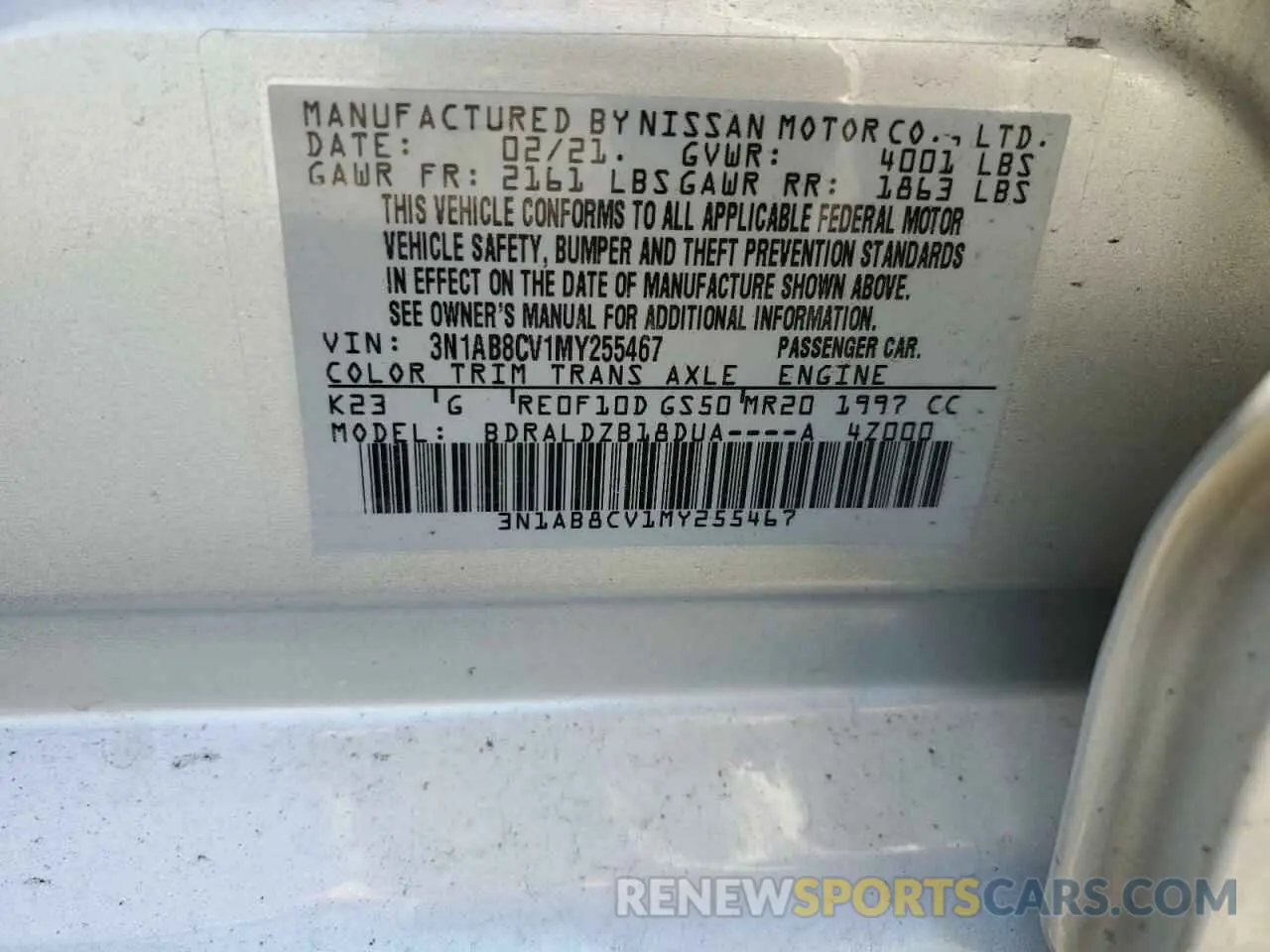 12 Photograph of a damaged car 3N1AB8CV1MY255467 NISSAN SENTRA 2021