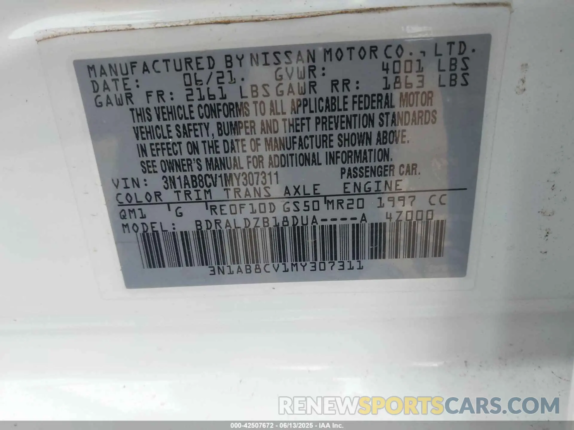 9 Photograph of a damaged car 3N1AB8CV1MY307311 NISSAN SENTRA 2021