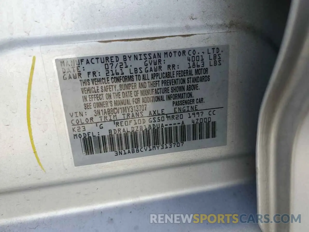 12 Фотография поврежденного автомобиля 3N1AB8CV1MY313707 NISSAN SENTRA 2021
