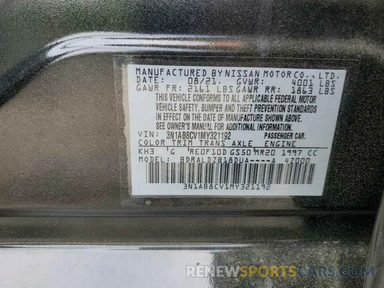 12 Фотография поврежденного автомобиля 3N1AB8CV1MY321192 NISSAN SENTRA 2021