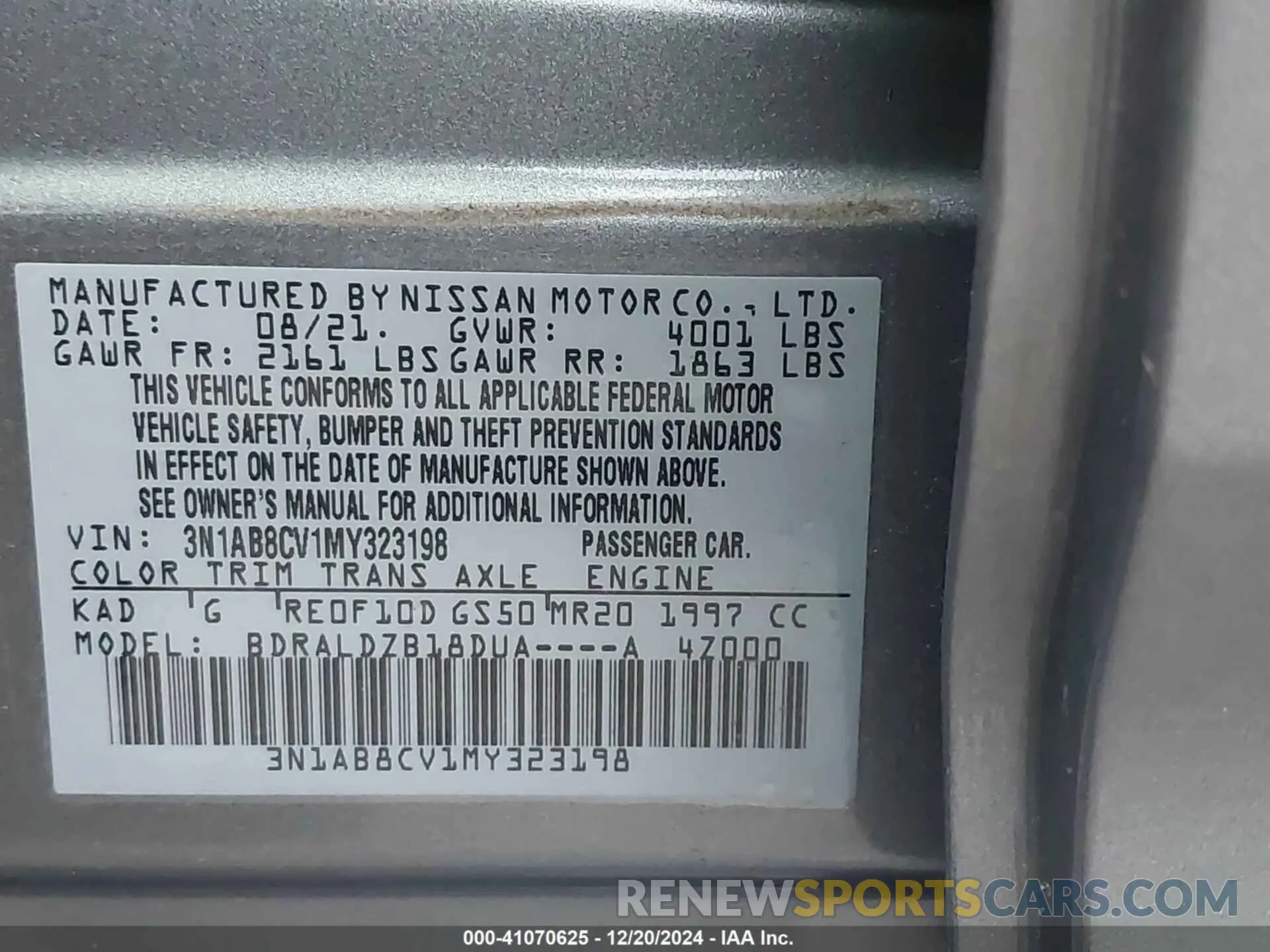 9 Фотография поврежденного автомобиля 3N1AB8CV1MY323198 NISSAN SENTRA 2021