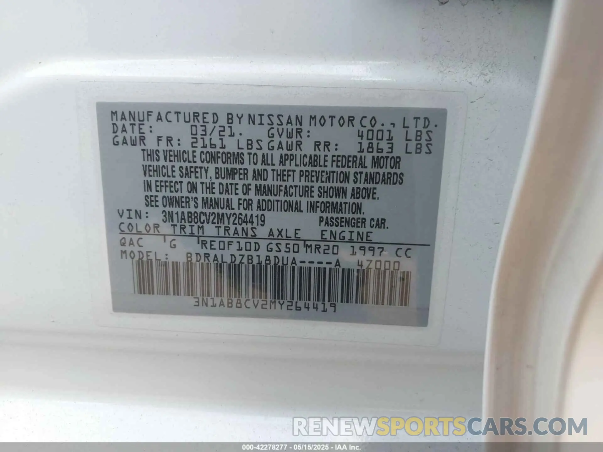 9 Фотография поврежденного автомобиля 3N1AB8CV2MY264419 NISSAN SENTRA 2021