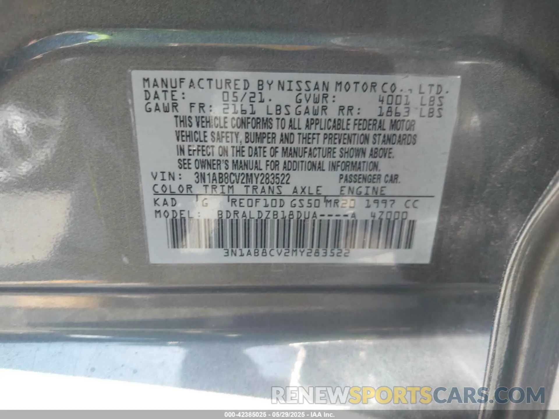 9 Фотография поврежденного автомобиля 3N1AB8CV2MY283522 NISSAN SENTRA 2021