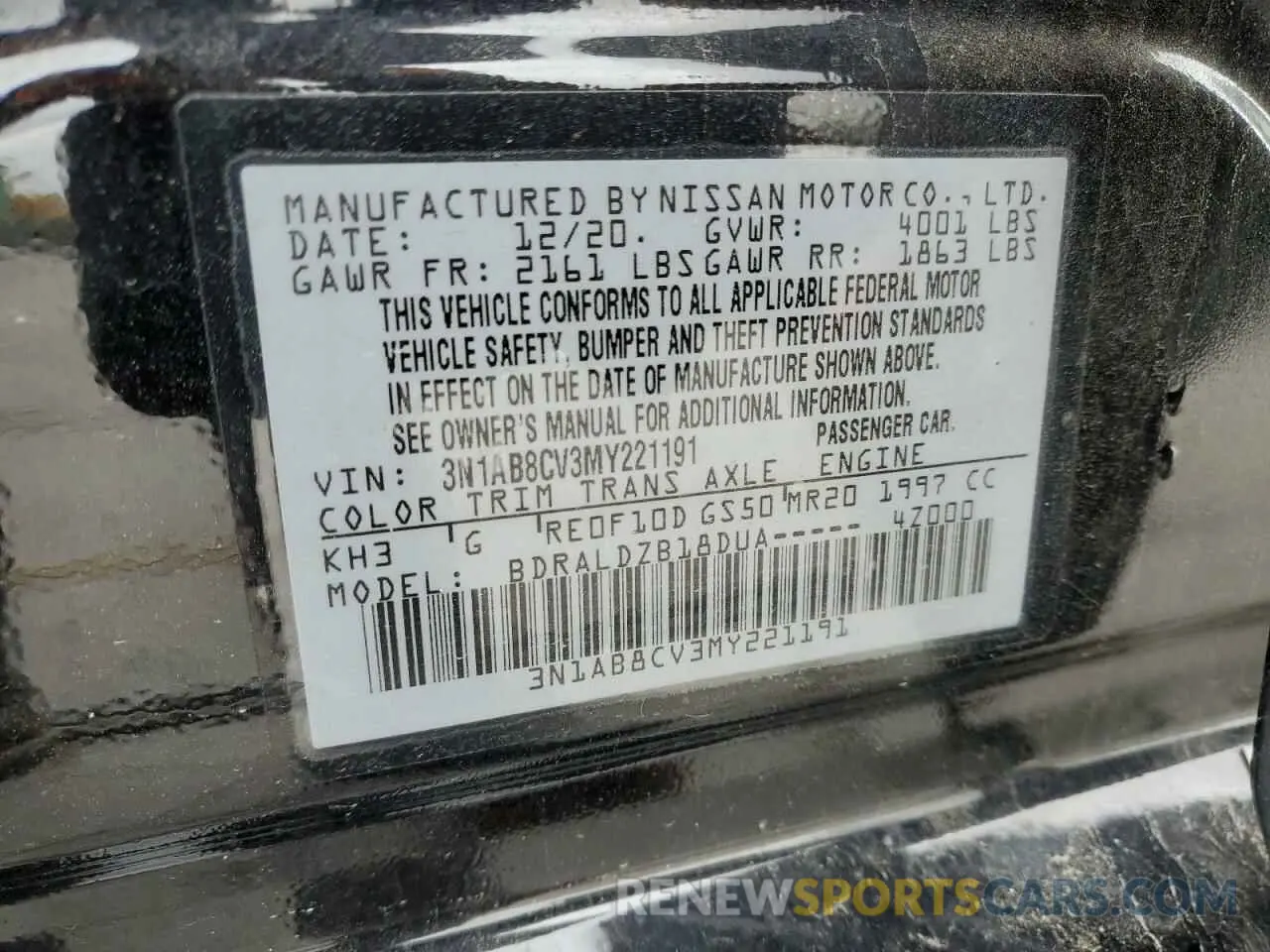12 Photograph of a damaged car 3N1AB8CV3MY221191 NISSAN SENTRA 2021