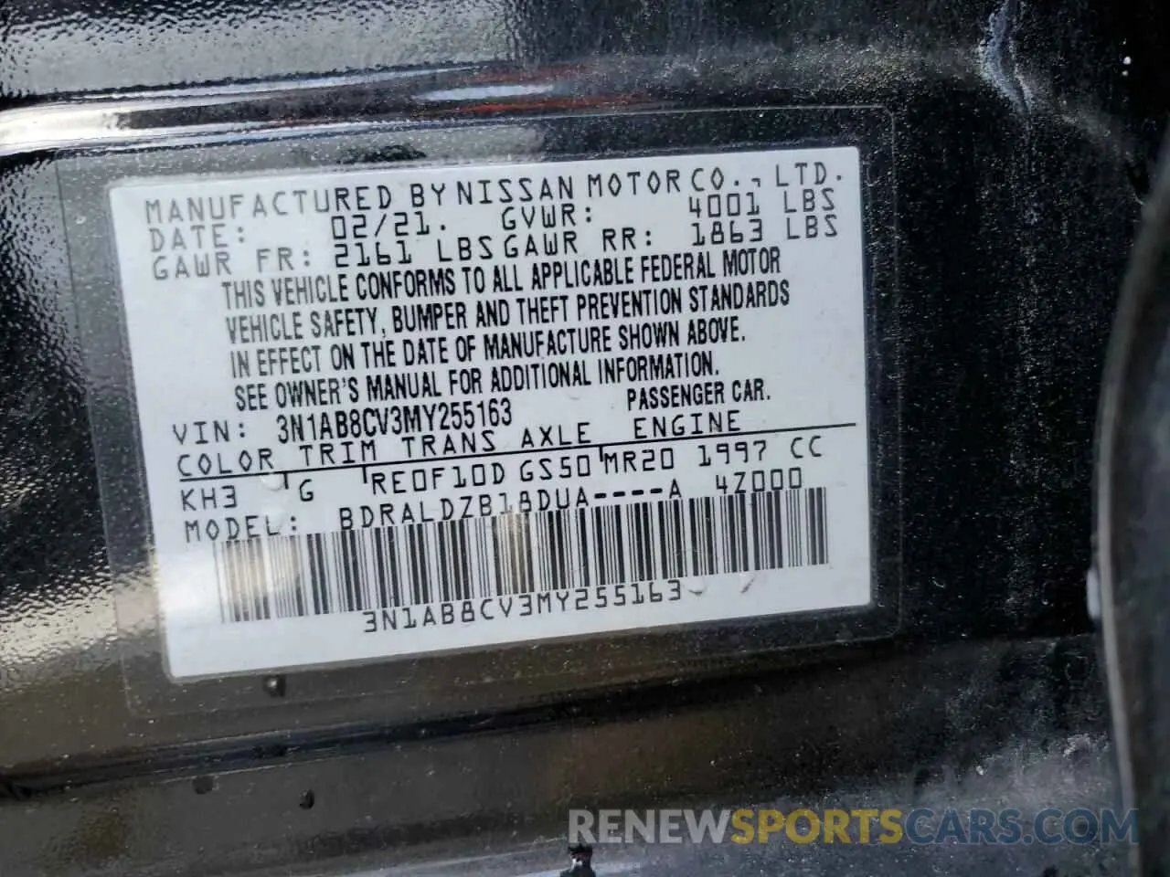 13 Photograph of a damaged car 3N1AB8CV3MY255163 NISSAN SENTRA 2021