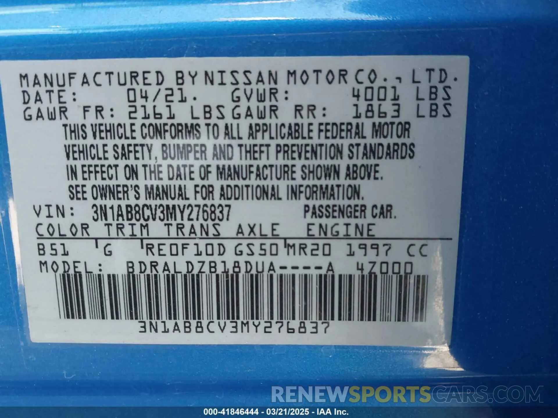 9 Photograph of a damaged car 3N1AB8CV3MY276837 NISSAN SENTRA 2021