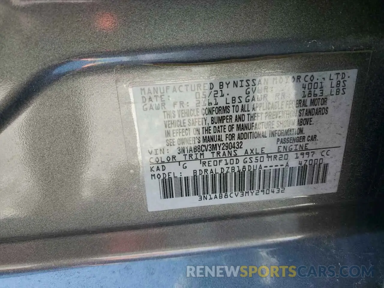 13 Photograph of a damaged car 3N1AB8CV3MY290432 NISSAN SENTRA 2021