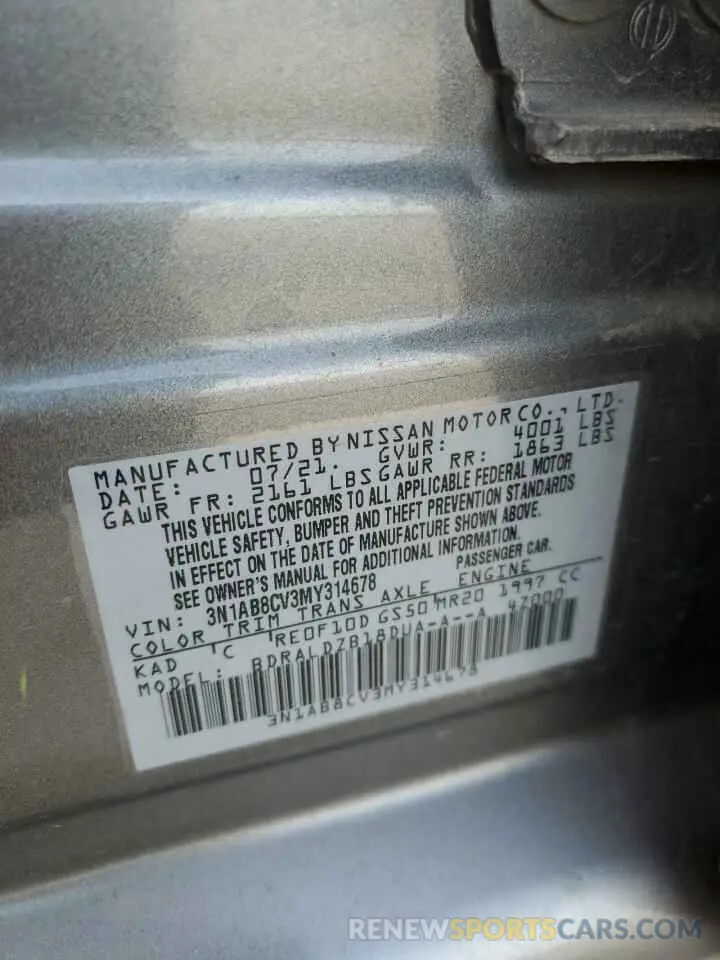 12 Photograph of a damaged car 3N1AB8CV3MY314678 NISSAN SENTRA 2021