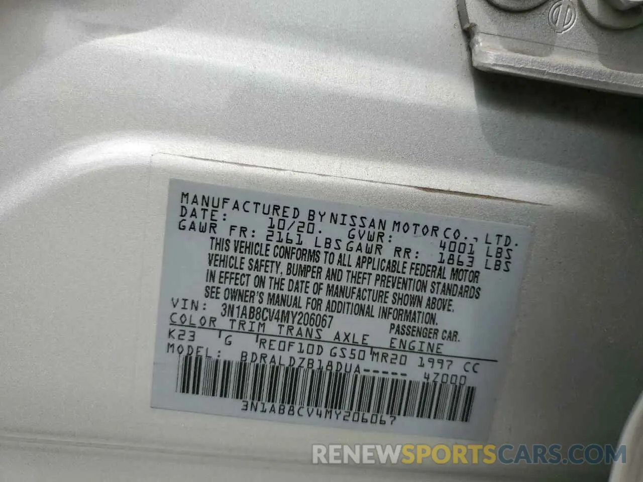 12 Фотография поврежденного автомобиля 3N1AB8CV4MY206067 NISSAN SENTRA 2021