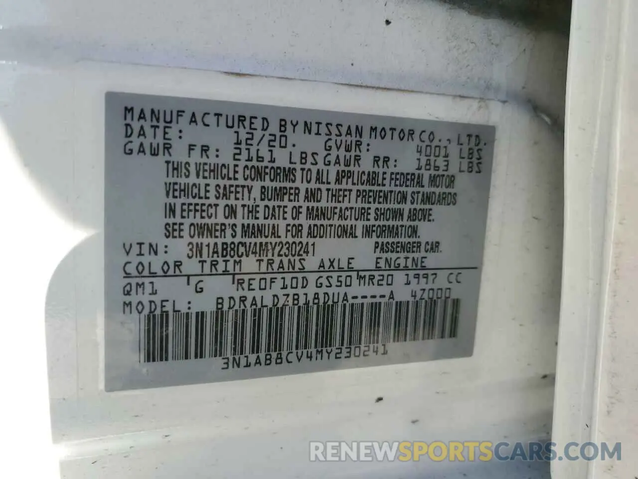12 Photograph of a damaged car 3N1AB8CV4MY230241 NISSAN SENTRA 2021