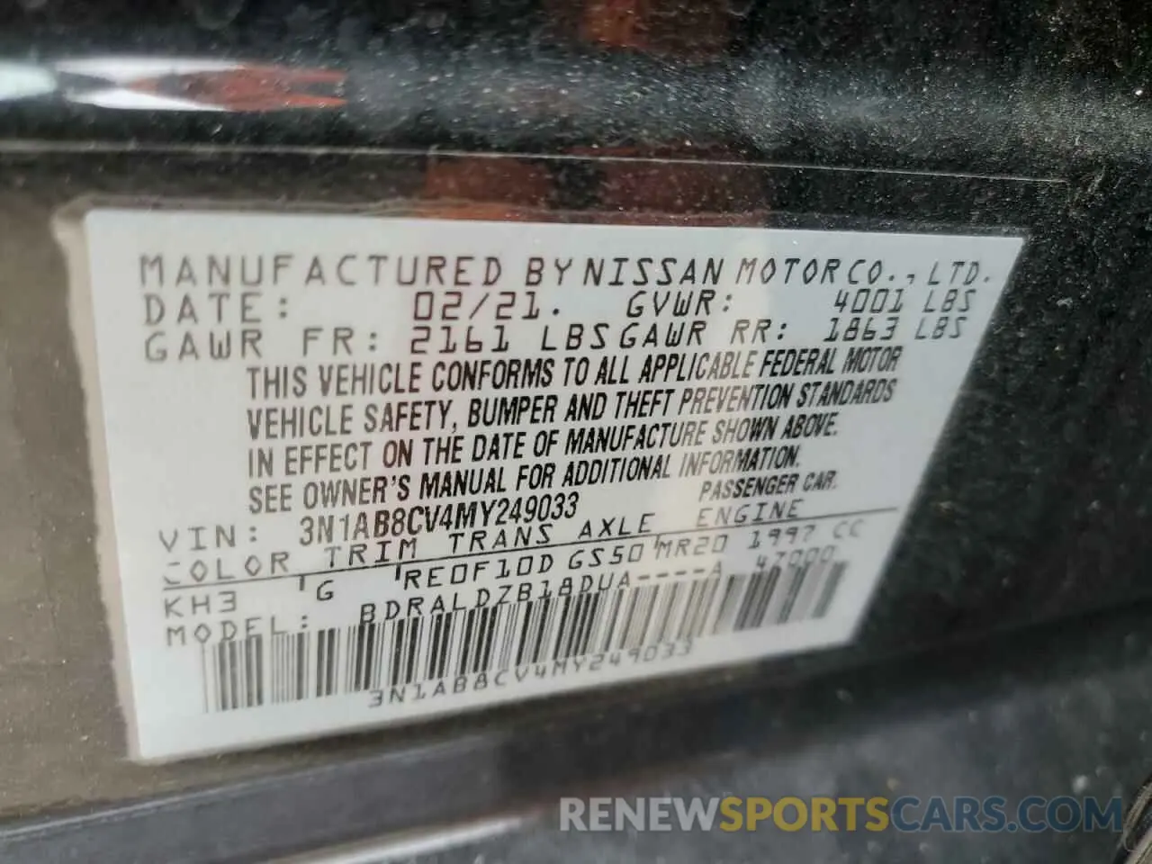 15 Фотография поврежденного автомобиля 3N1AB8CV4MY249033 NISSAN SENTRA 2021