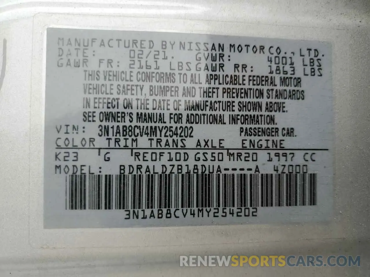12 Фотография поврежденного автомобиля 3N1AB8CV4MY254202 NISSAN SENTRA 2021