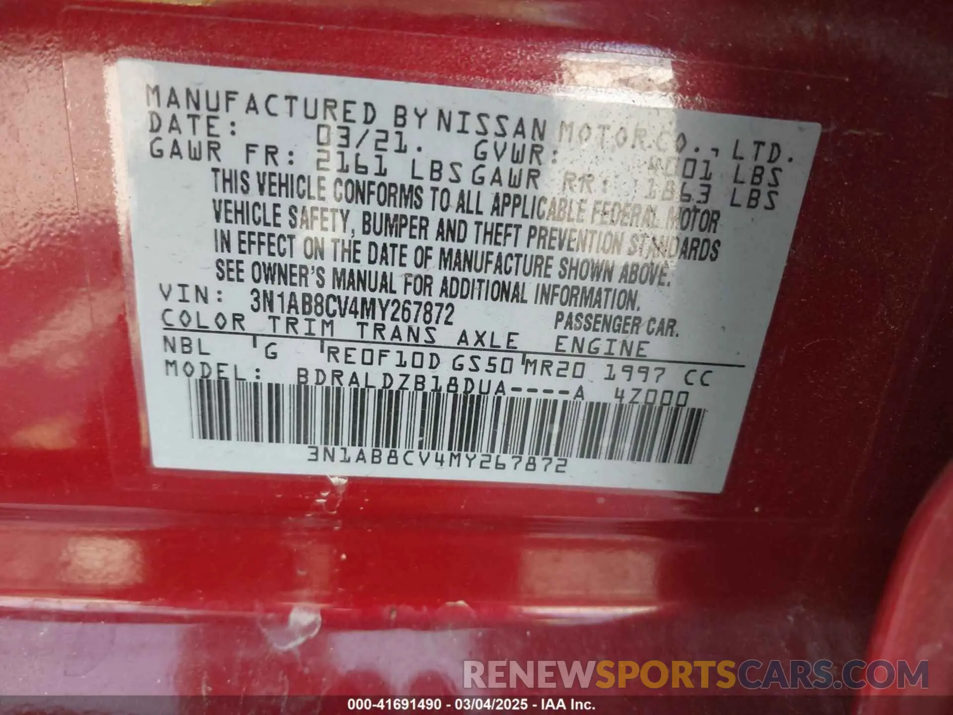 9 Фотография поврежденного автомобиля 3N1AB8CV4MY267872 NISSAN SENTRA 2021