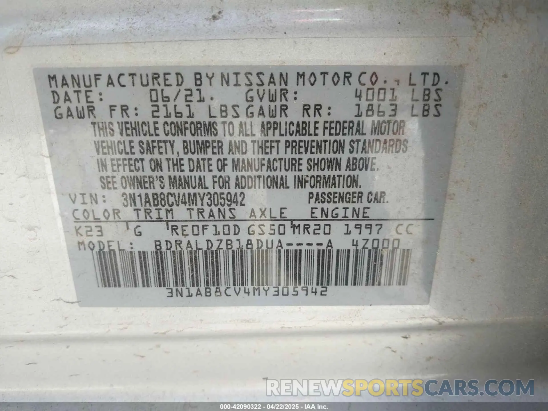 9 Photograph of a damaged car 3N1AB8CV4MY305942 NISSAN SENTRA 2021