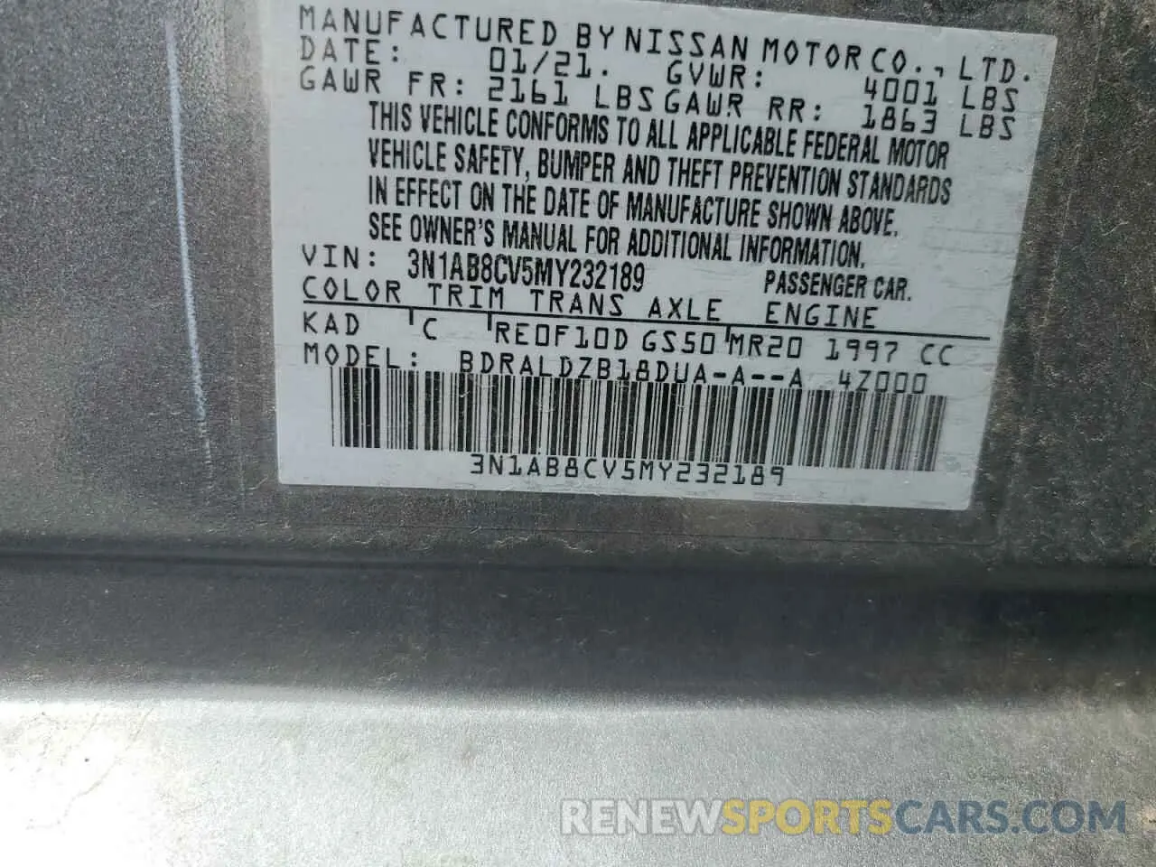 12 Photograph of a damaged car 3N1AB8CV5MY232189 NISSAN SENTRA 2021