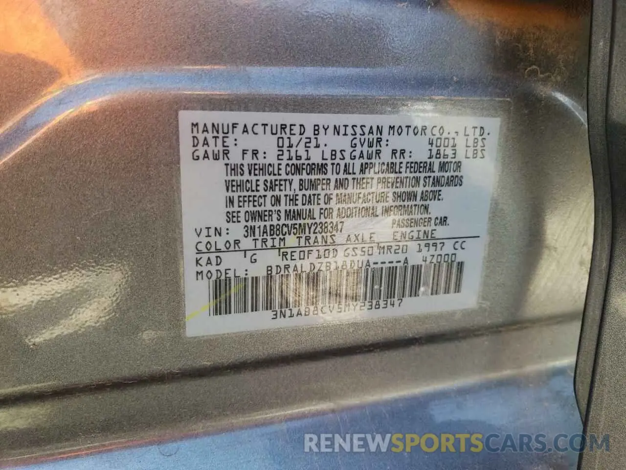 12 Photograph of a damaged car 3N1AB8CV5MY238347 NISSAN SENTRA 2021