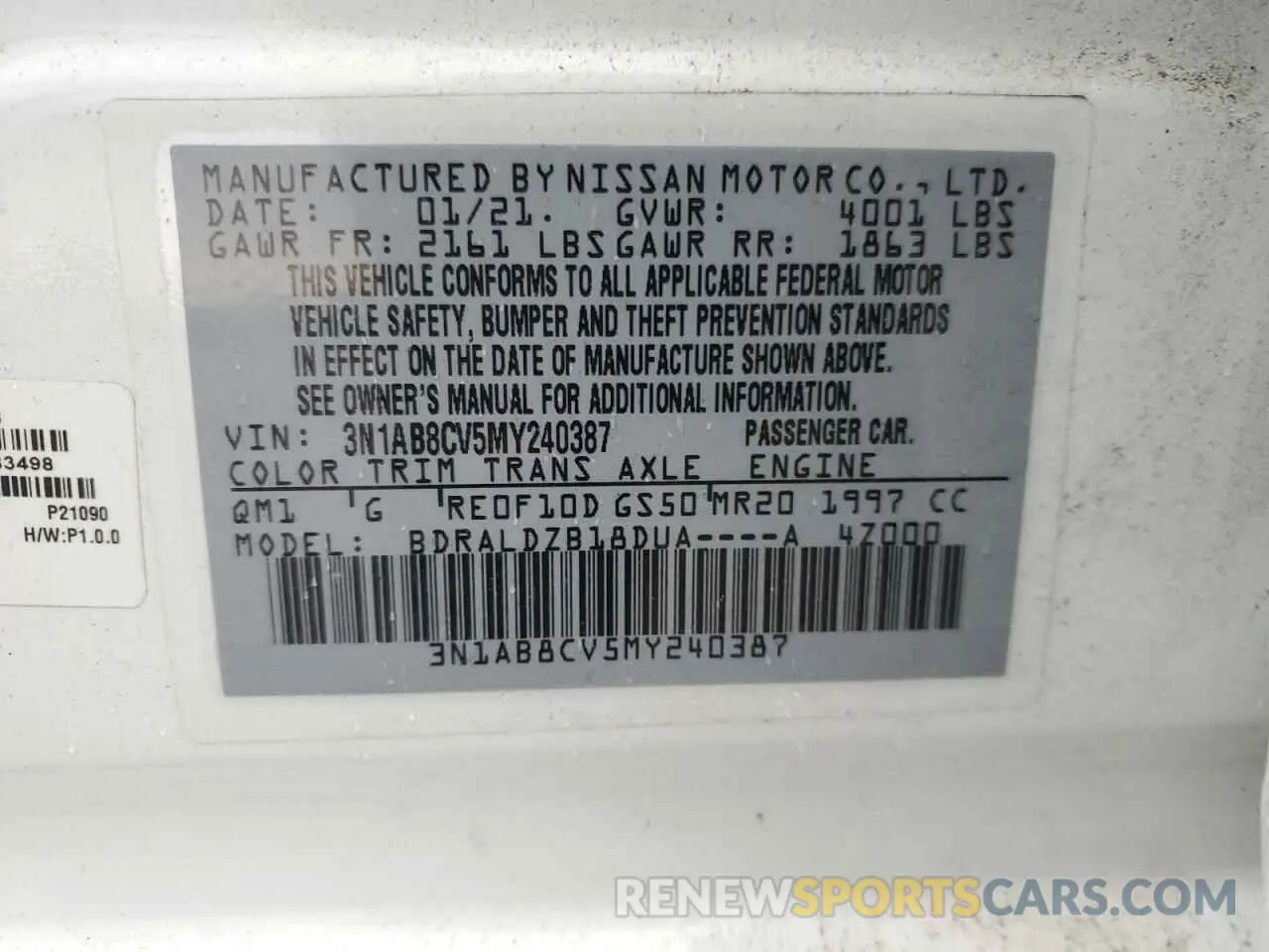 14 Photograph of a damaged car 3N1AB8CV5MY240387 NISSAN SENTRA 2021