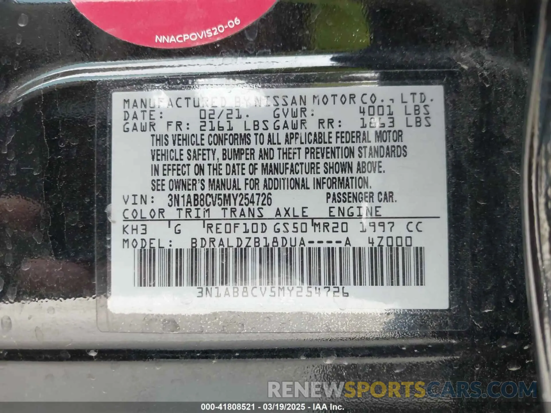 9 Photograph of a damaged car 3N1AB8CV5MY254726 NISSAN SENTRA 2021