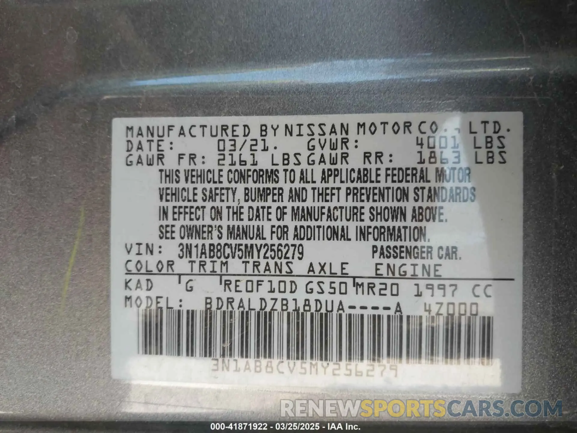 9 Фотография поврежденного автомобиля 3N1AB8CV5MY256279 NISSAN SENTRA 2021