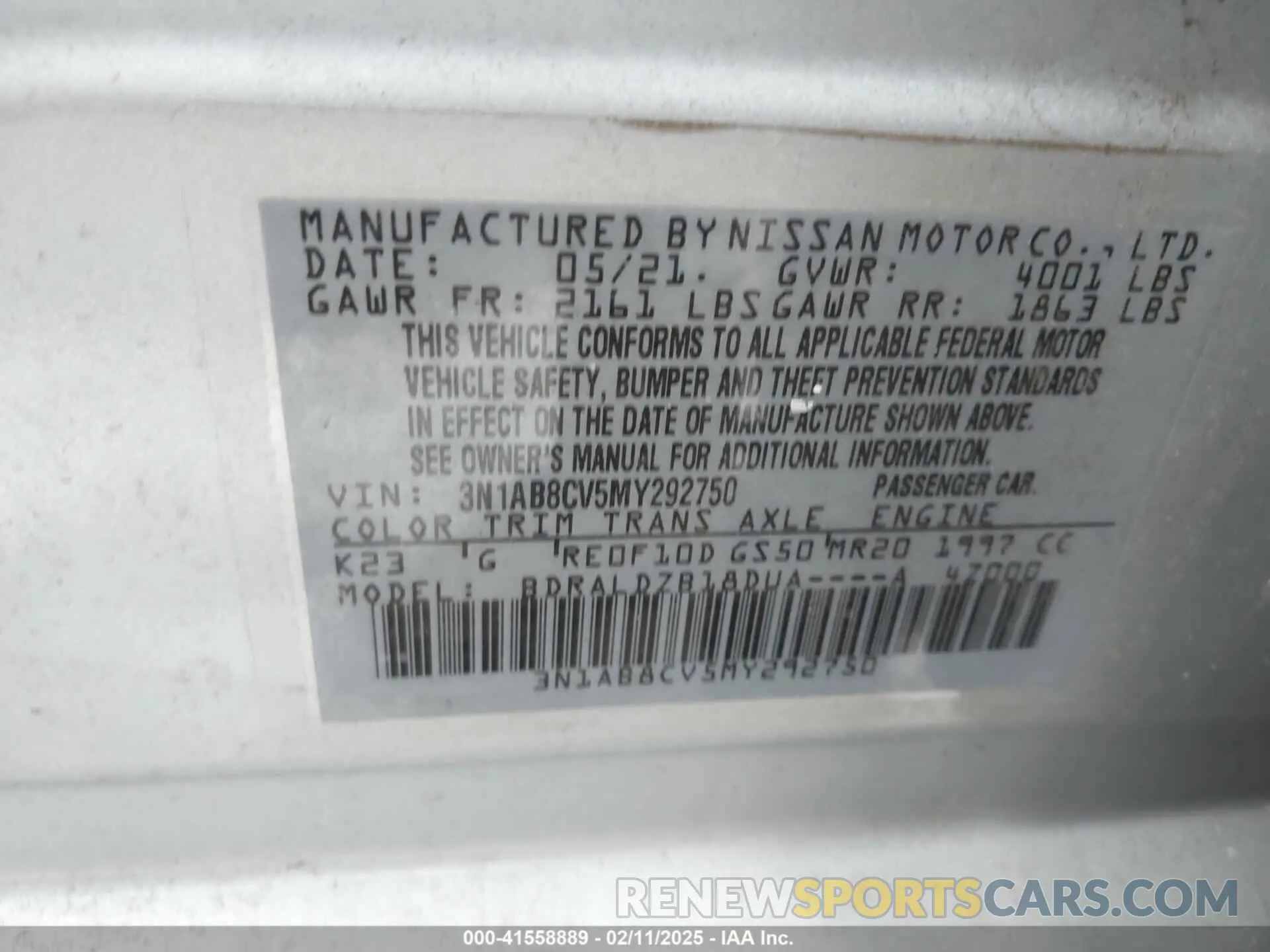 9 Photograph of a damaged car 3N1AB8CV5MY292750 NISSAN SENTRA 2021