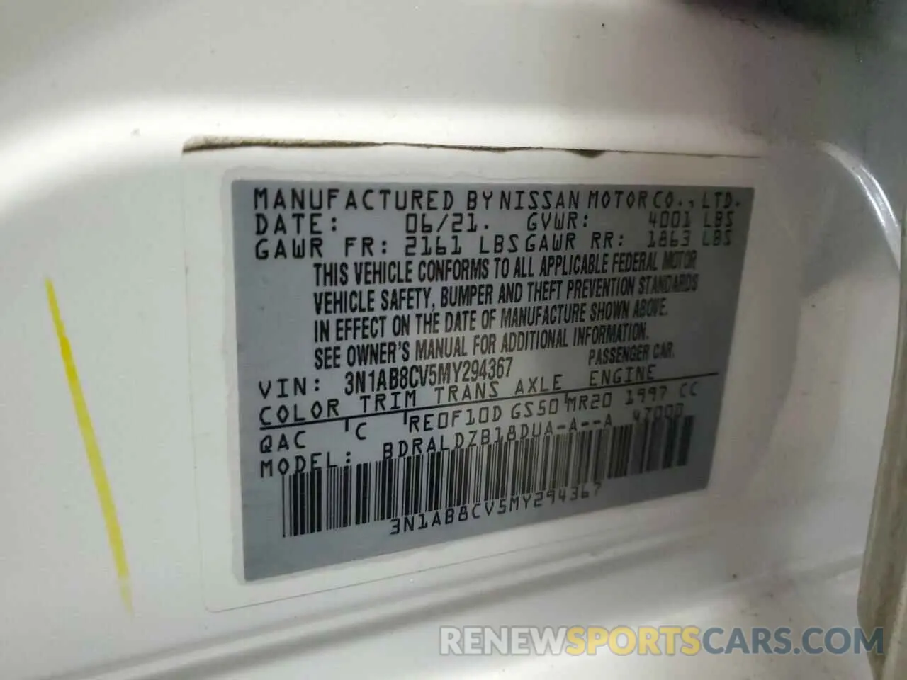 12 Photograph of a damaged car 3N1AB8CV5MY294367 NISSAN SENTRA 2021