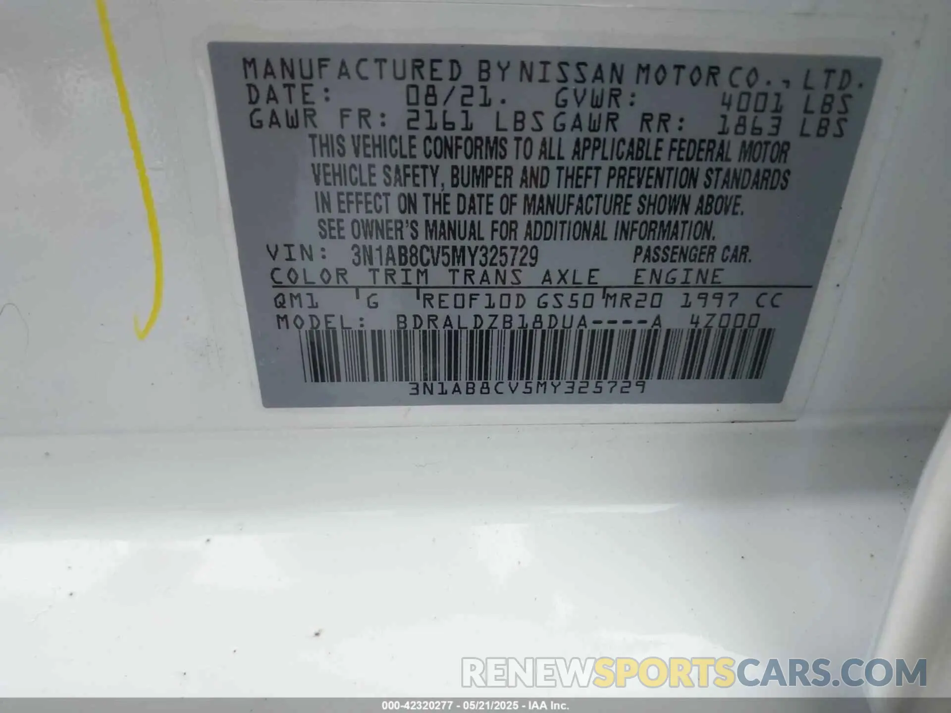 9 Фотография поврежденного автомобиля 3N1AB8CV5MY325729 NISSAN SENTRA 2021