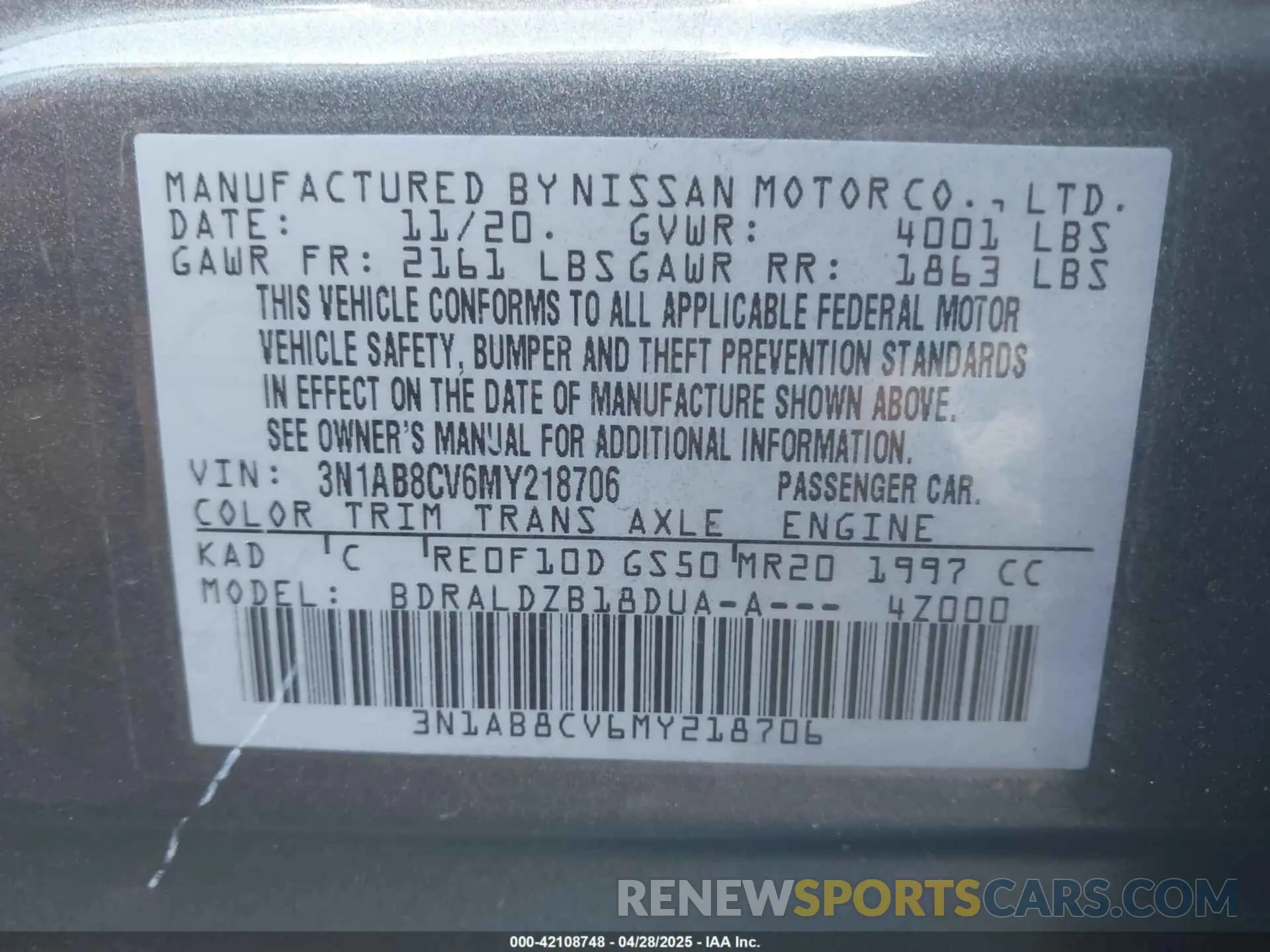 9 Photograph of a damaged car 3N1AB8CV6MY218706 NISSAN SENTRA 2021
