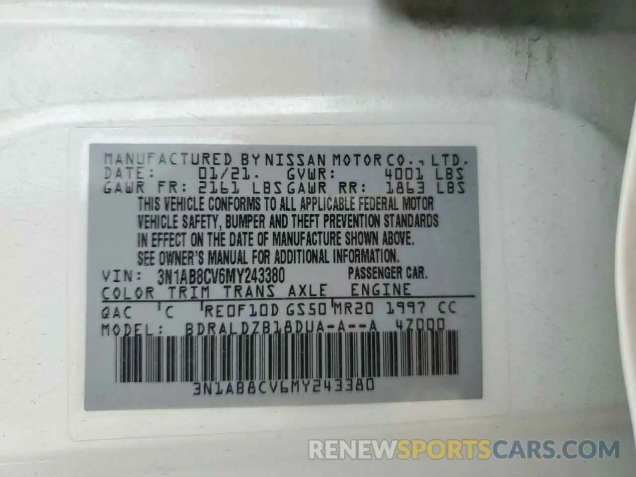 13 Фотография поврежденного автомобиля 3N1AB8CV6MY243380 NISSAN SENTRA 2021