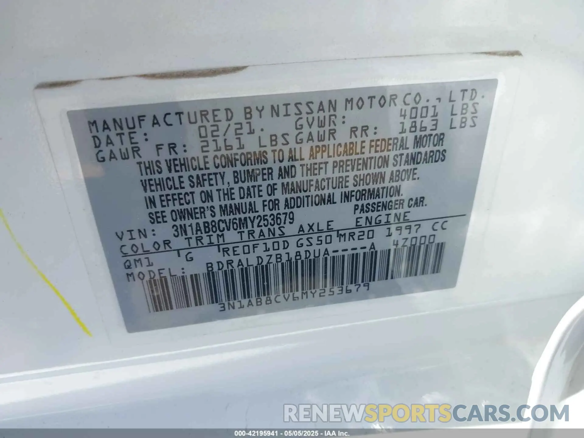 9 Photograph of a damaged car 3N1AB8CV6MY253679 NISSAN SENTRA 2021
