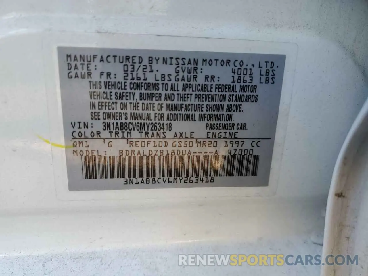 12 Фотография поврежденного автомобиля 3N1AB8CV6MY263418 NISSAN SENTRA 2021