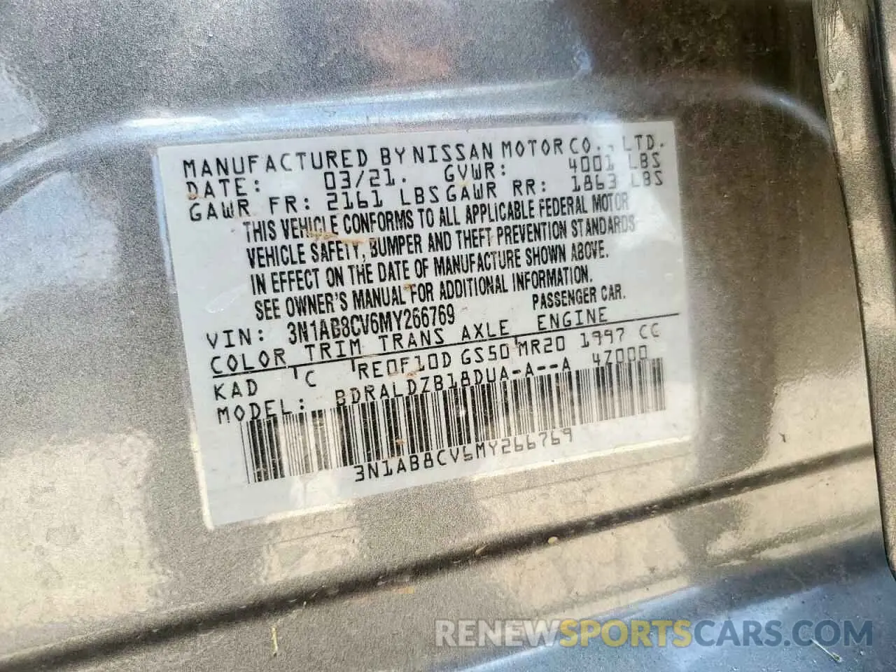 12 Photograph of a damaged car 3N1AB8CV6MY266769 NISSAN SENTRA 2021