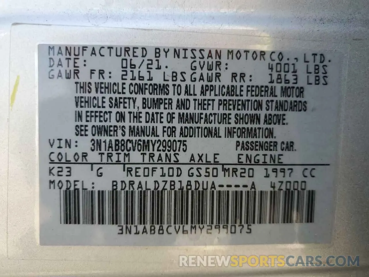 14 Фотография поврежденного автомобиля 3N1AB8CV6MY299075 NISSAN SENTRA 2021