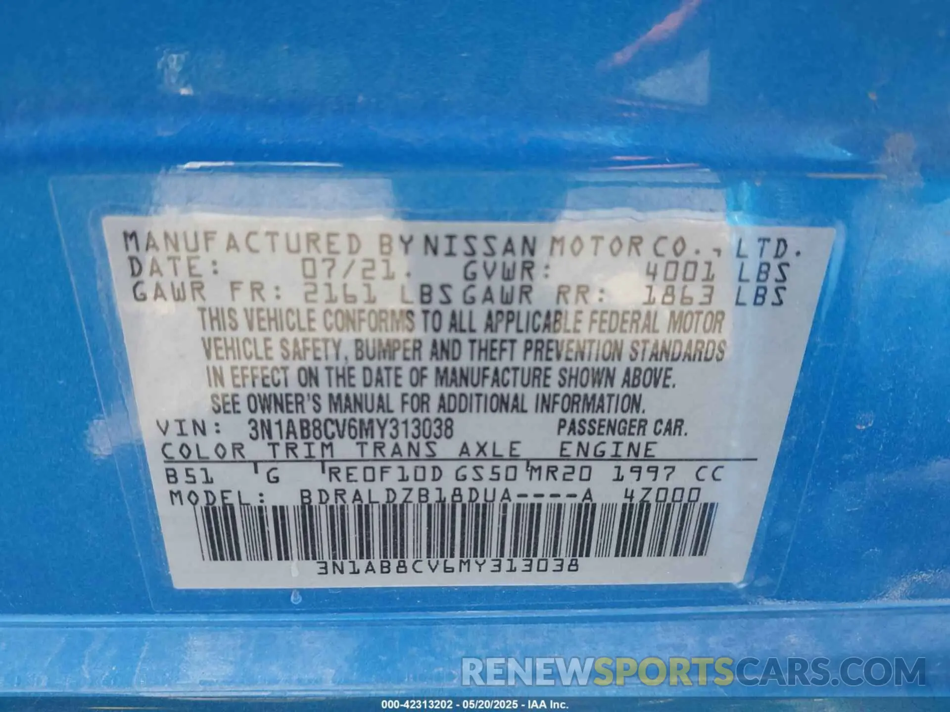 9 Фотография поврежденного автомобиля 3N1AB8CV6MY313038 NISSAN SENTRA 2021