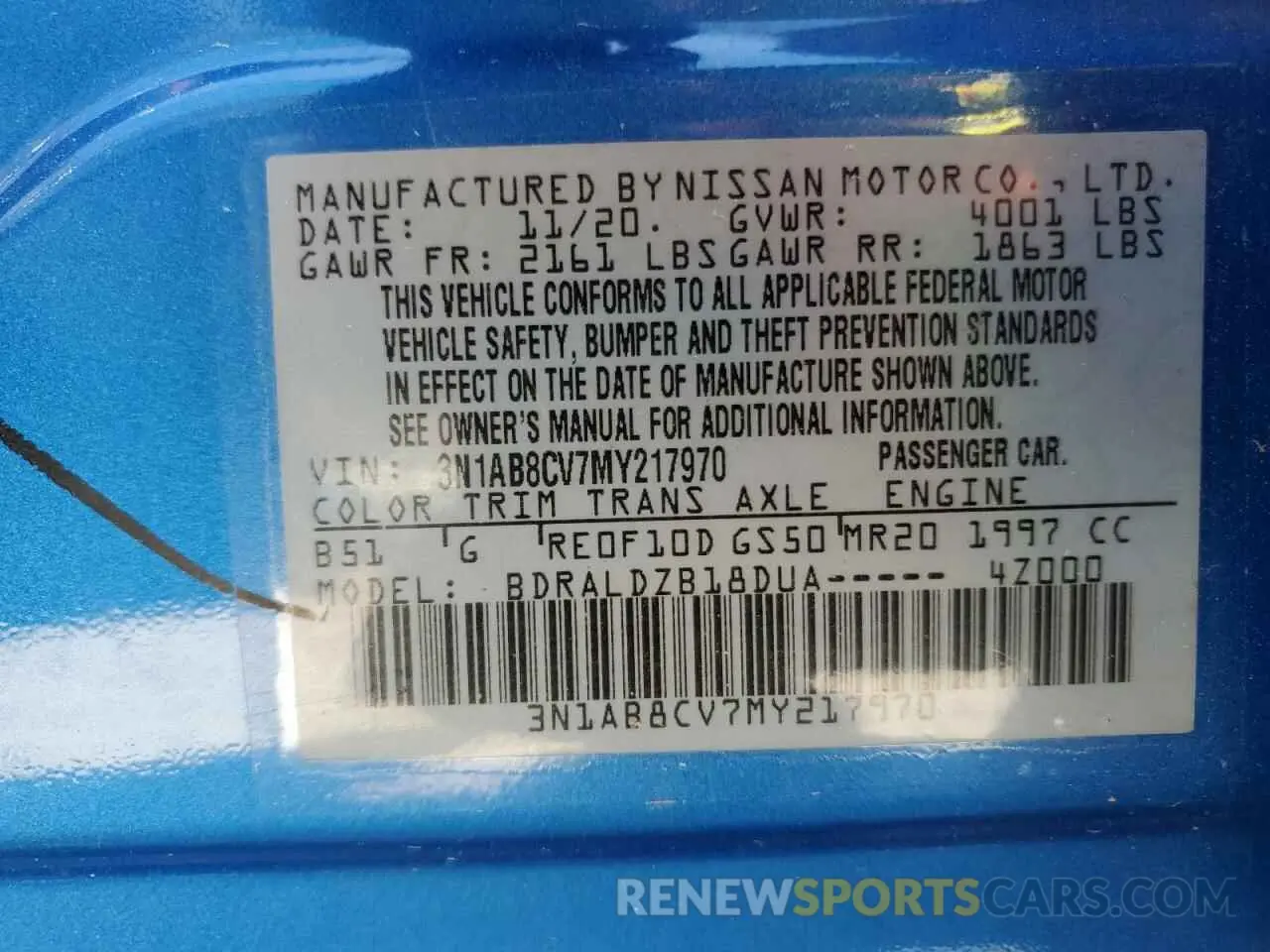 13 Фотография поврежденного автомобиля 3N1AB8CV7MY217970 NISSAN SENTRA 2021