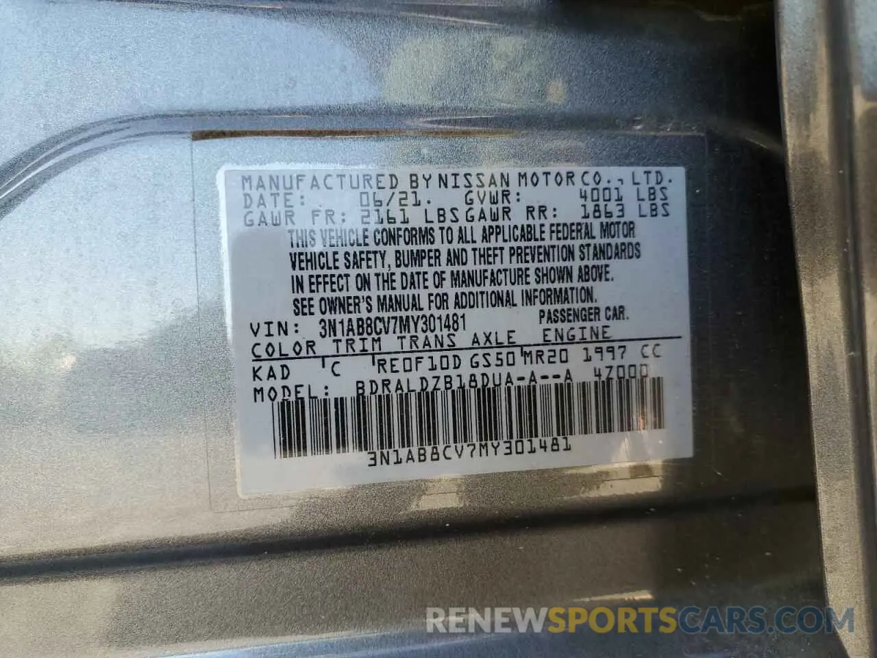 12 Photograph of a damaged car 3N1AB8CV7MY301481 NISSAN SENTRA 2021